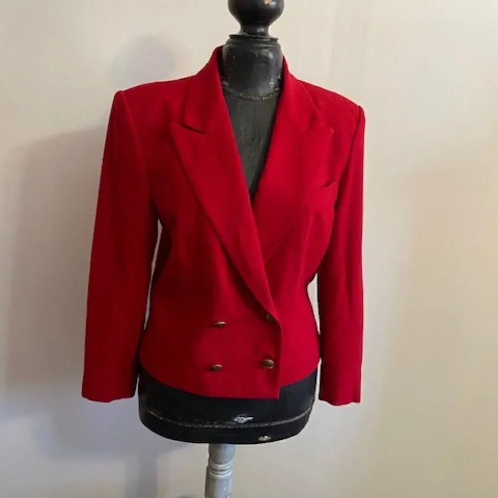 Breckenridge 80's Vintage Red Crop with gold buttons blazer, size 8